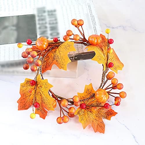 6 PC Halloween Thanksgiving Artificial Pumpkin Leaf Candle Rings