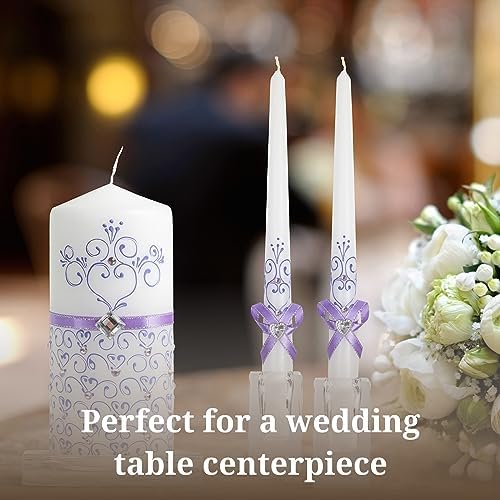 Unity Violet Wedding Candles Set - 3 Luxury Unity Candles