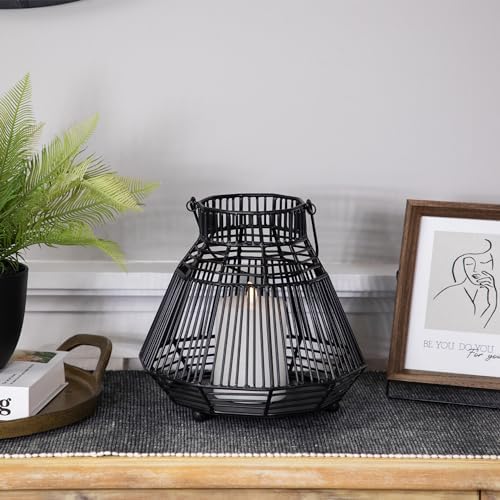 Northlight Medium Iron Geometric Hurricane Candle Lantern - 825 - Black