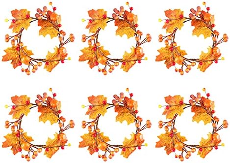 6 PC Halloween Thanksgiving Artificial Pumpkin Leaf Candle Rings