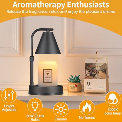 Adjustable Height Black Metal Candle Warmer Lamp