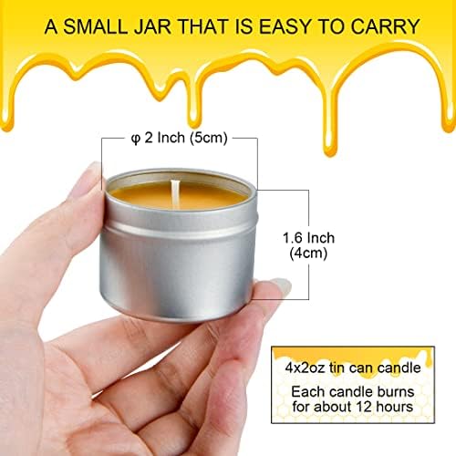 DEYBBY Pure Beeswax Emergency Candle Set of 4 - Natural Honey Scented Travel Tin