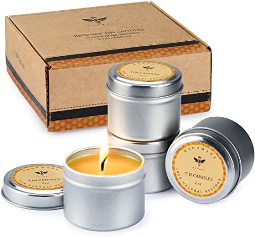 DEYBBY Pure Beeswax Emergency Candle Set of 4 - Natural Honey Scented Travel Tin