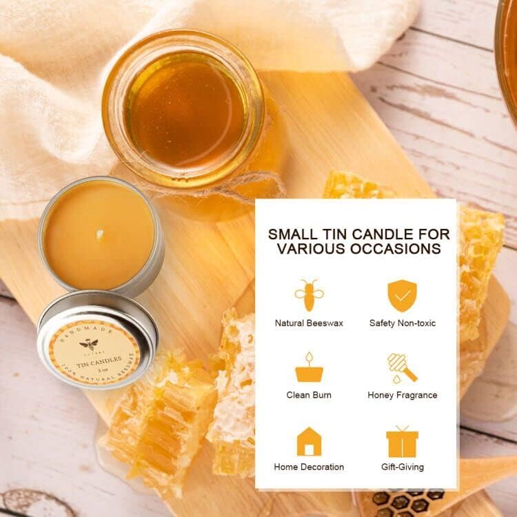 DEYBBY Pure Beeswax Emergency Candle Set of 4 - Natural Honey Scented Travel Tin