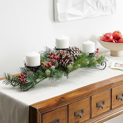 Festive Christmas Centerpiece with 3 Candle Holders