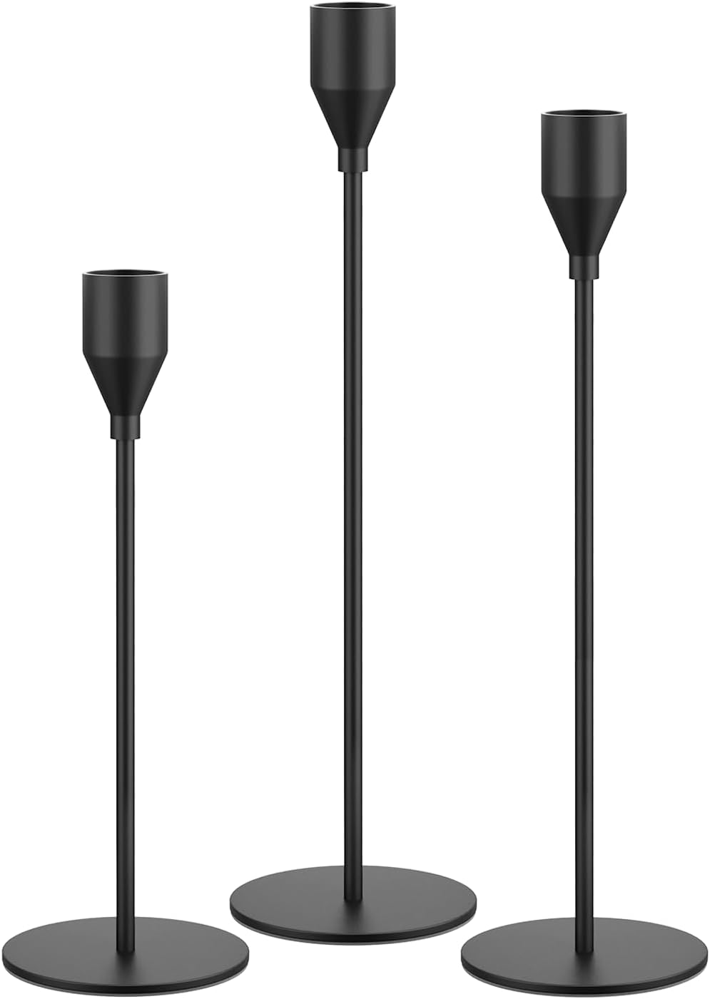 Matte Black Taper Candle Holder Set 3 Different Sizes