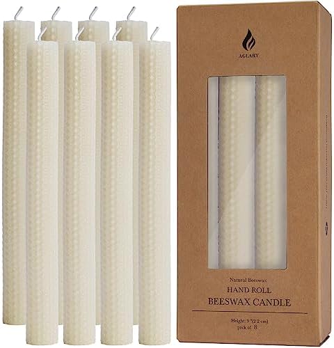 8-Pack 9 Hand-Rolled Beeswax Taper Candles Handmade Pure Soft Reusable