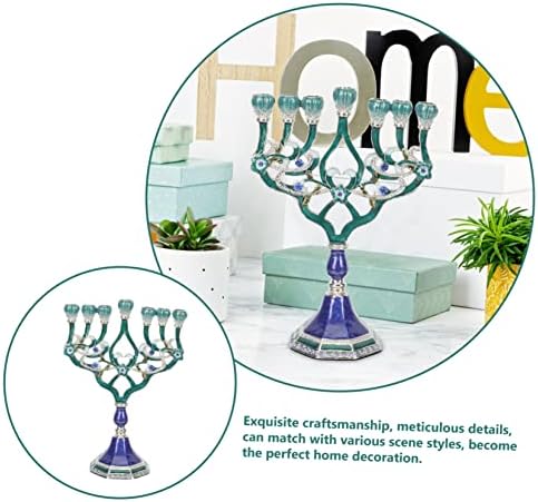 Hanukkah menorah candleholder with 7 branches handcrafted metal with stable base