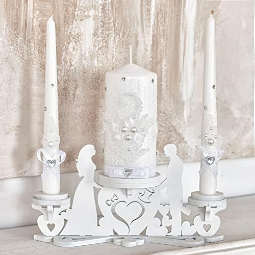 Perfect Wedding Candle Set with White Pearls and Crystals Optional Holder