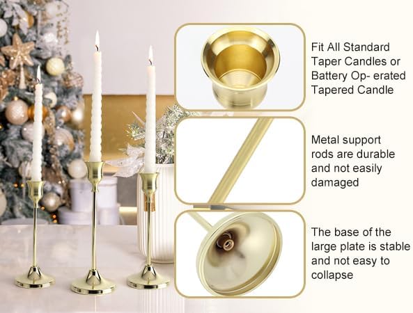 6-Piece Metal Taper Candle Holders Gold Halloween Decor