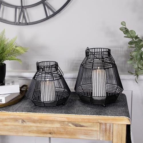 Northlight Medium Iron Geometric Hurricane Candle Lantern - 825 - Black