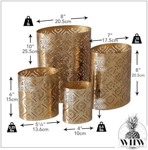 Modernist Metal Candle Holder Set Gold Star Gazer Lattice Set of 4