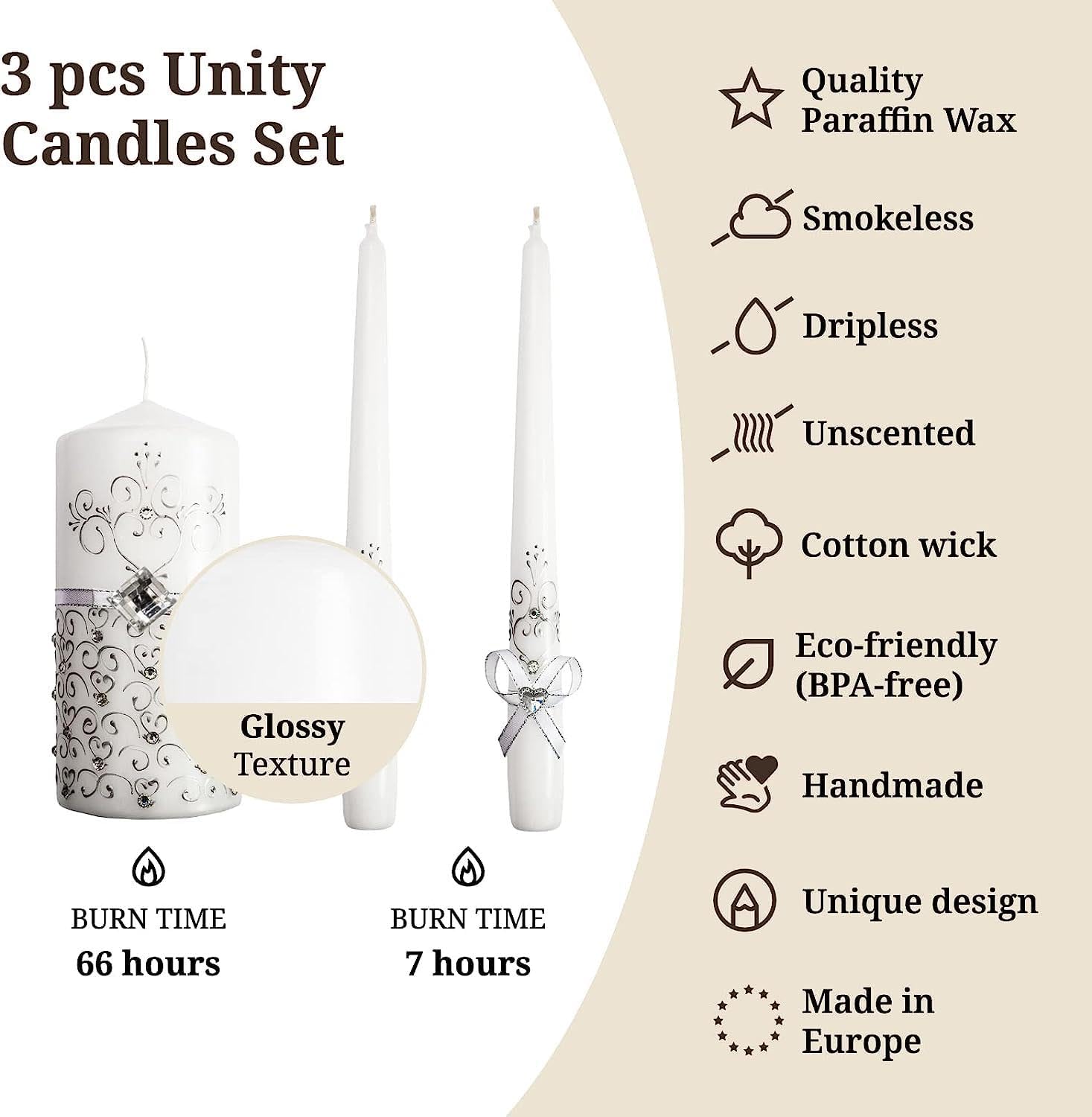 Three-Piece Unity Candle Set for Ceremony