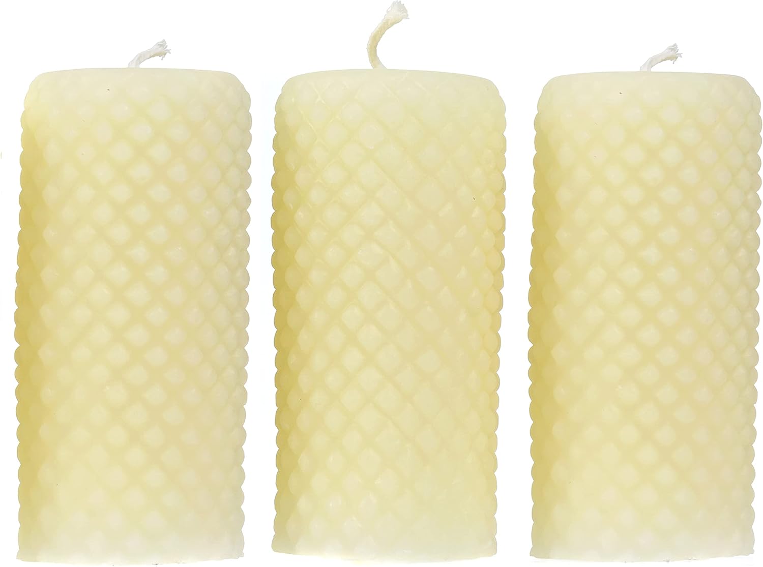 White Ivory Beeswax Candles - Diamond Pillar Candles 2x4 Inch