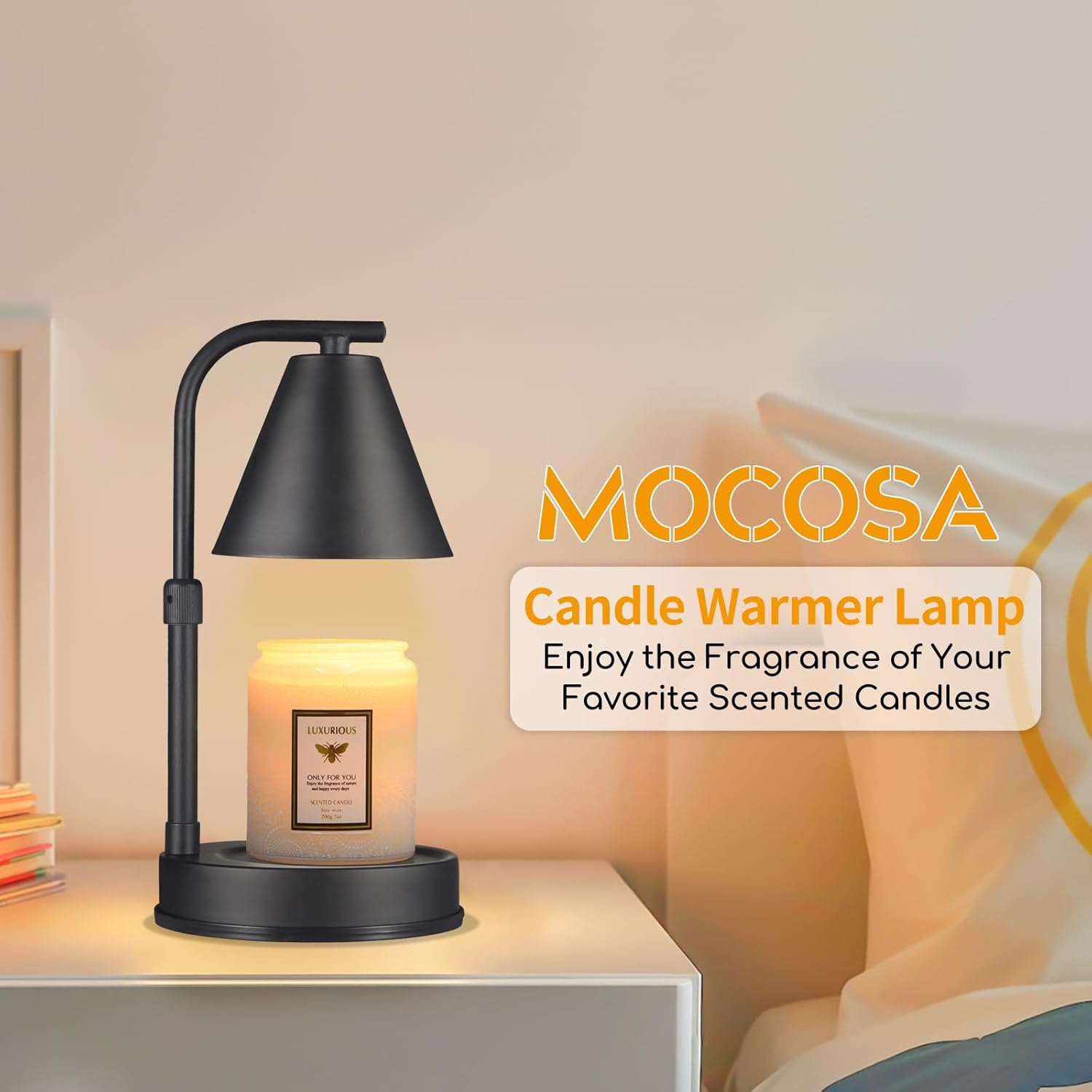 Adjustable Height Black Metal Candle Warmer Lamp