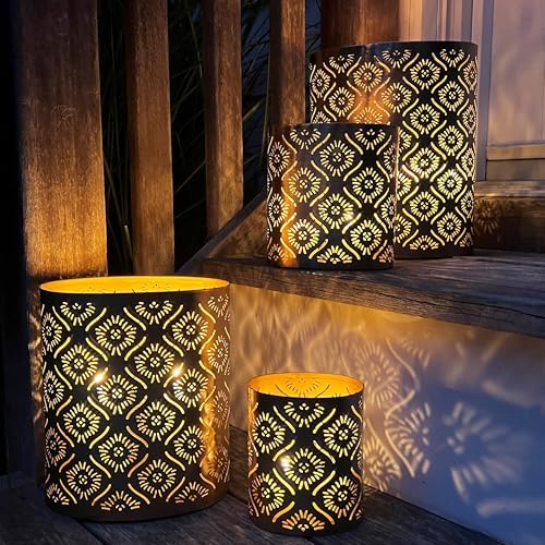 Modernist Metal Candle Holder Set Gold Star Gazer Lattice Set of 4