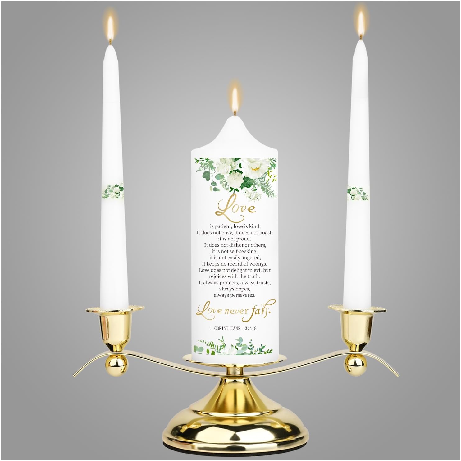 Elegant 3-Piece Union Wedding Candle Set with Golden Holder