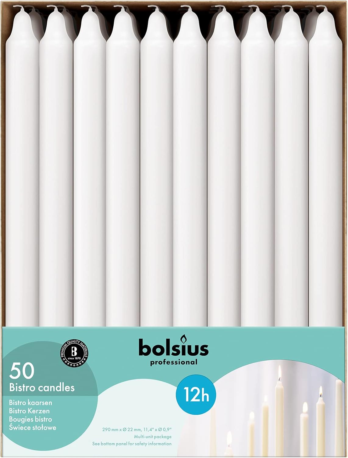 BOLSUS White Candlesticks - 50 Picks Dripless Long-Lasting No Smoke Fresh Candle