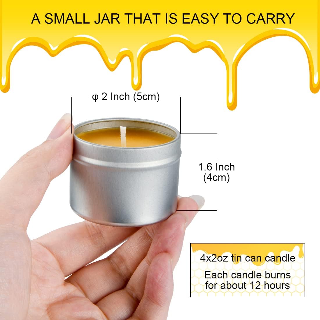 DEYBBY Pure Beeswax Emergency Candle Set of 4 - Natural Honey Scented Travel Tin