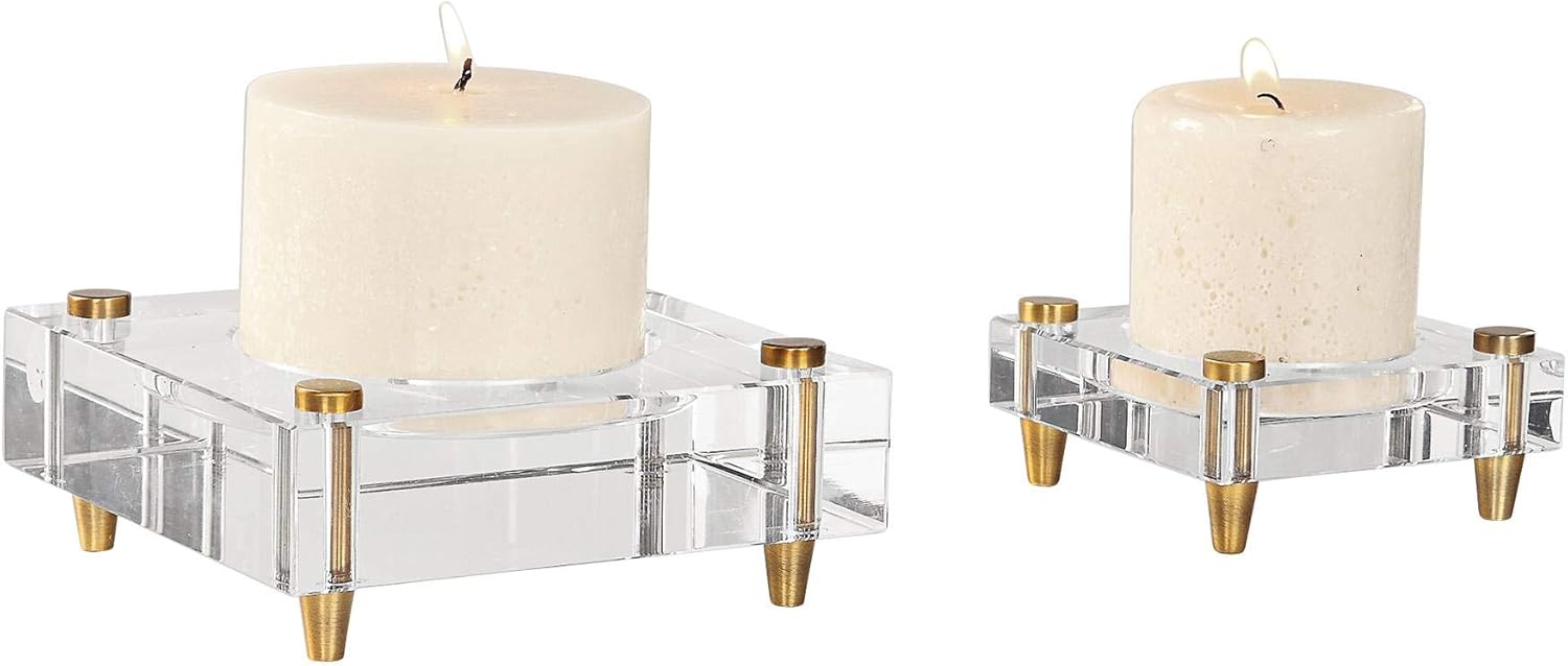 Uttermost Brass Crystal Candle Holder Set