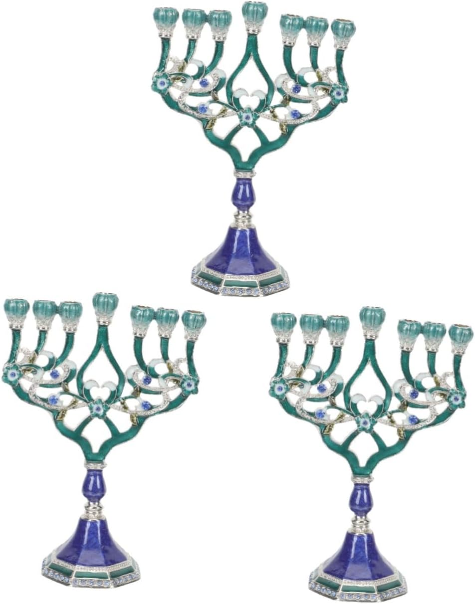 Hanukkah menorah candleholder with 7 branches handcrafted metal with stable base