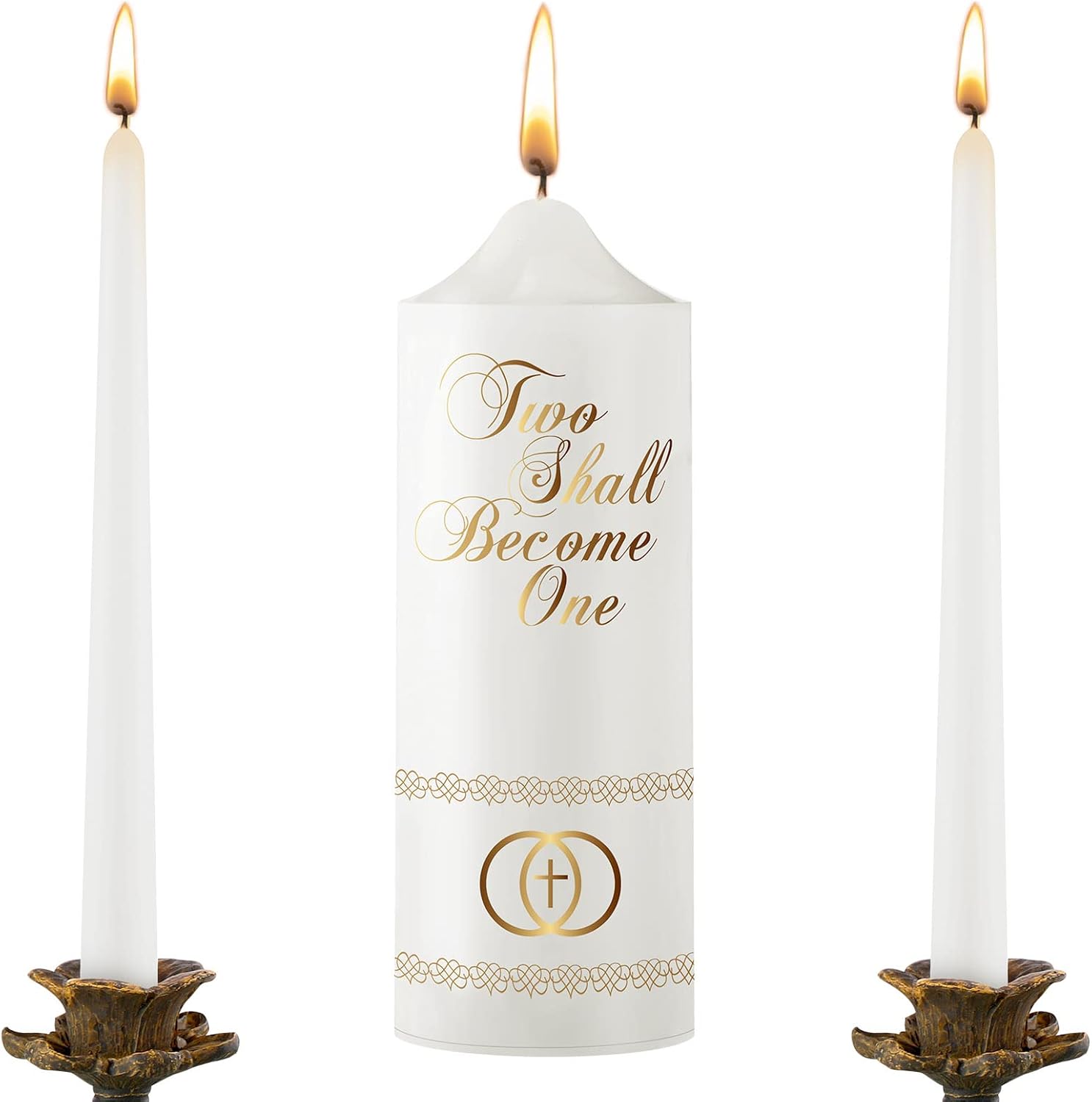 Frienda Wedding Unity Taper Candles Set 2x10 1x8 inches Cross Design