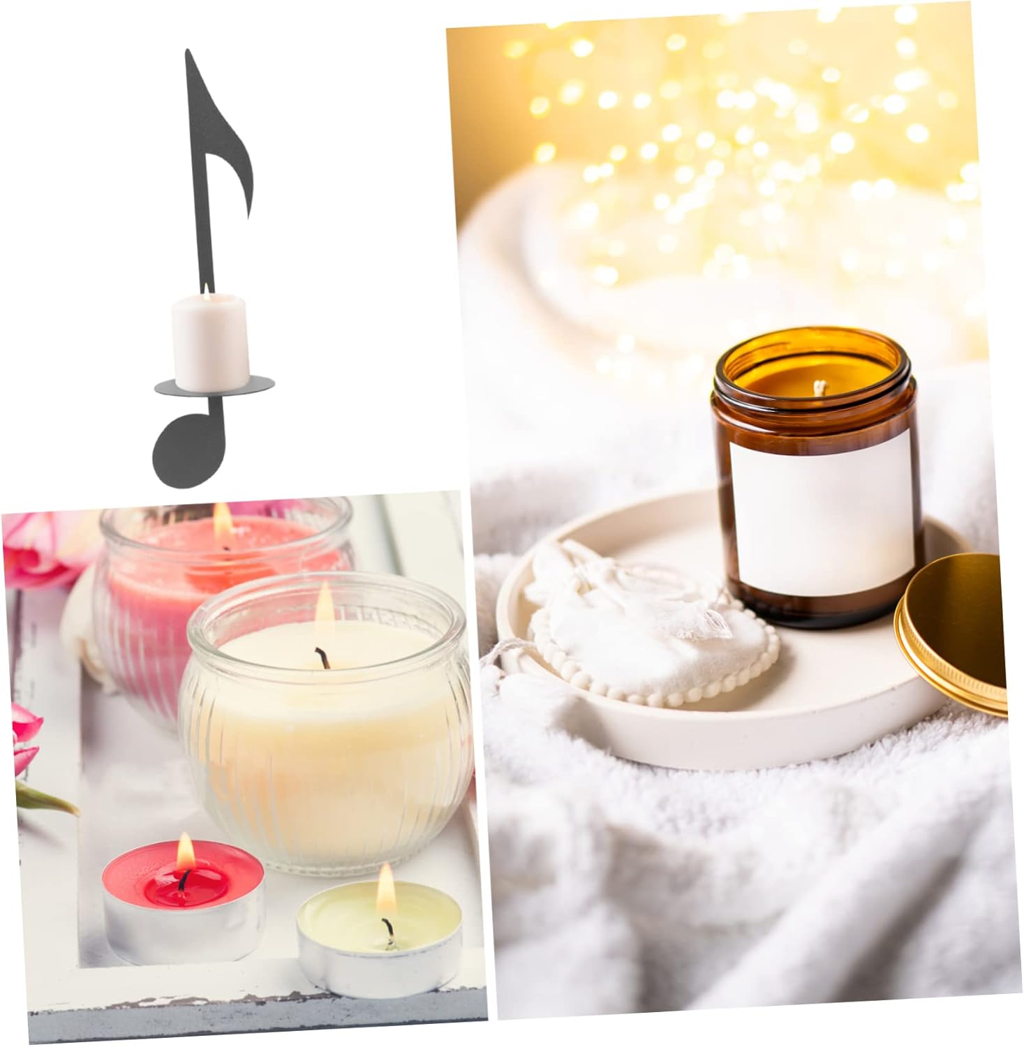Wall-Mounted Metal Candle Holder with Music Notes Design