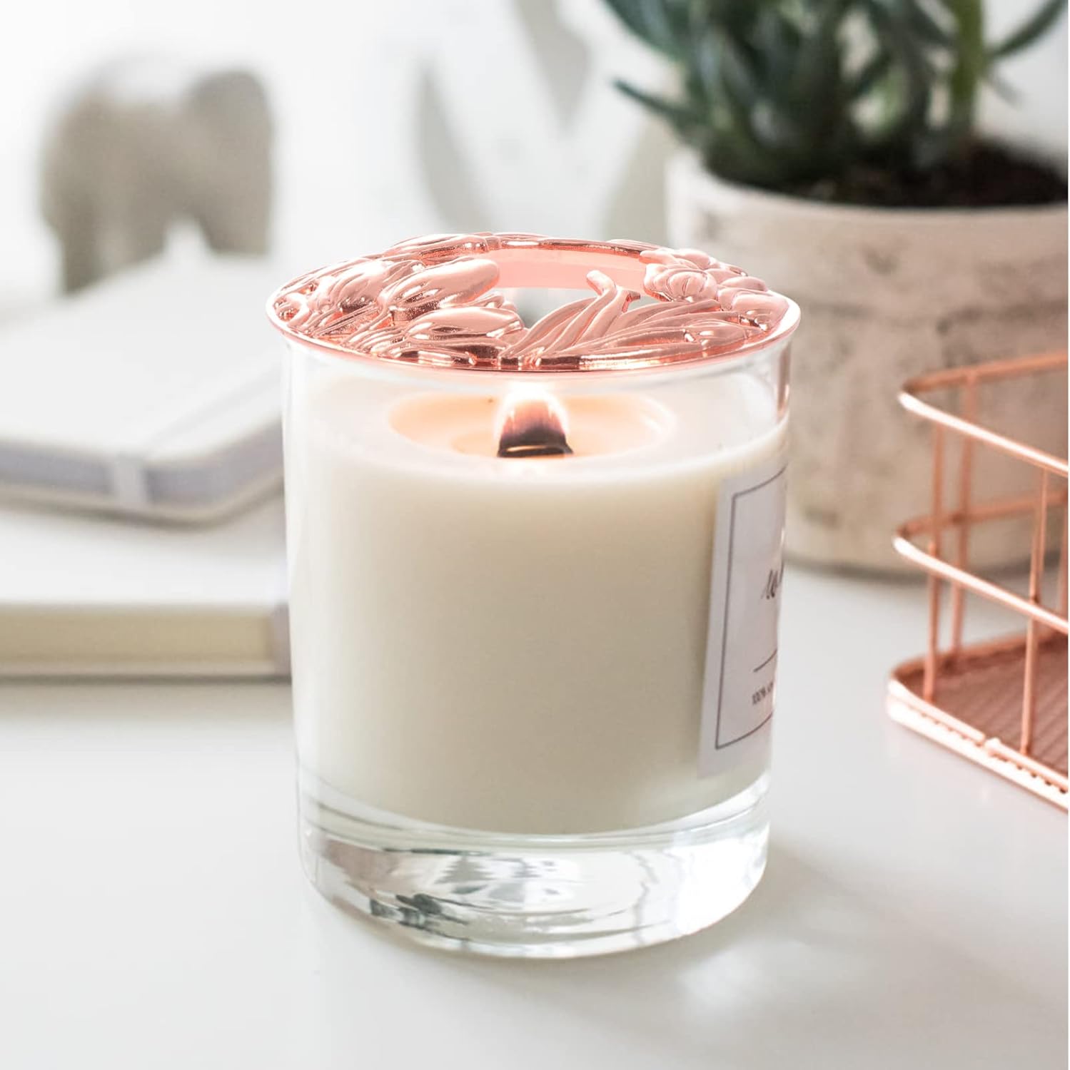 VOSAREA Candle Shade Topper Rose Gold Metal Shade for Jar Candles