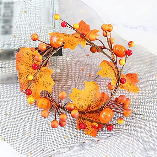 6 PC Halloween Thanksgiving Artificial Pumpkin Leaf Candle Rings