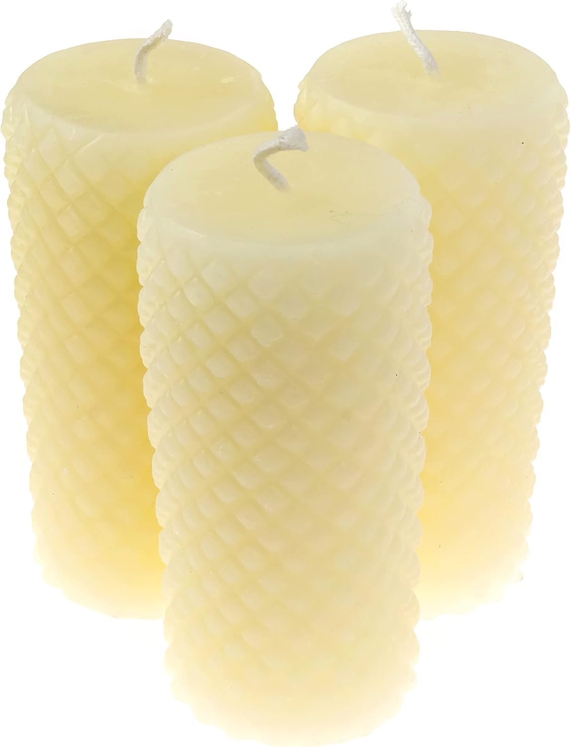 White Ivory Beeswax Candles - Diamond Pillar Candles 2x4 Inch