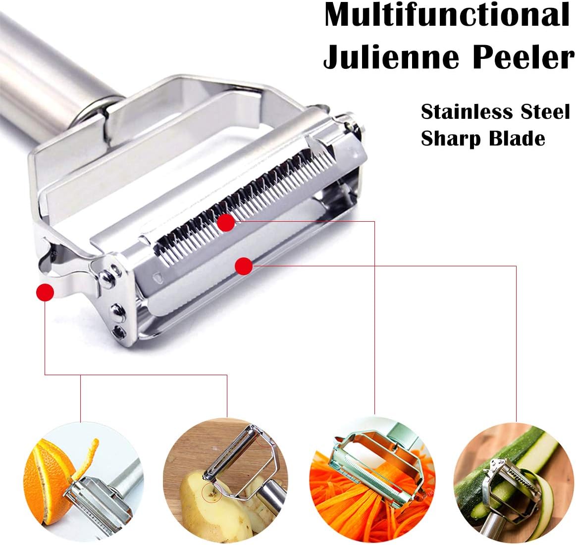 Jianlai Vegetable Julienne Peeler Stainless Steel Slicer with Brush