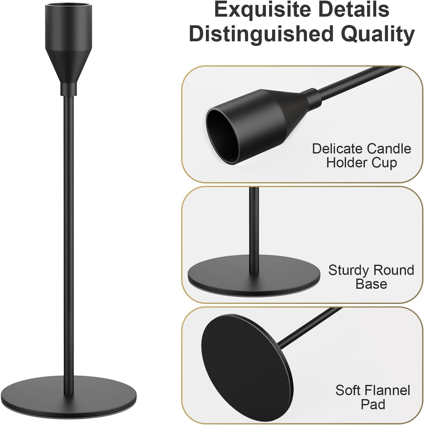 Matte Black Taper Candle Holder Set 3 Different Sizes