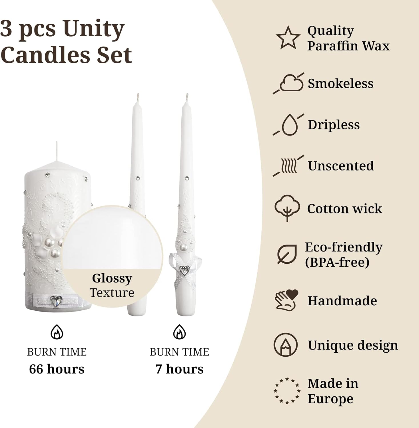 Perfect Wedding Candle Set with White Pearls and Crystals Optional Holder