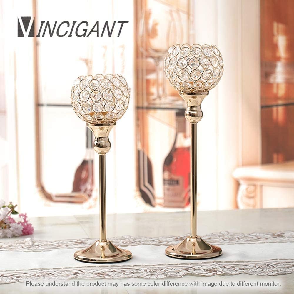 Vincigant Gold Crystal Candle Holders Set of 2 - Elegance for Any Occasion