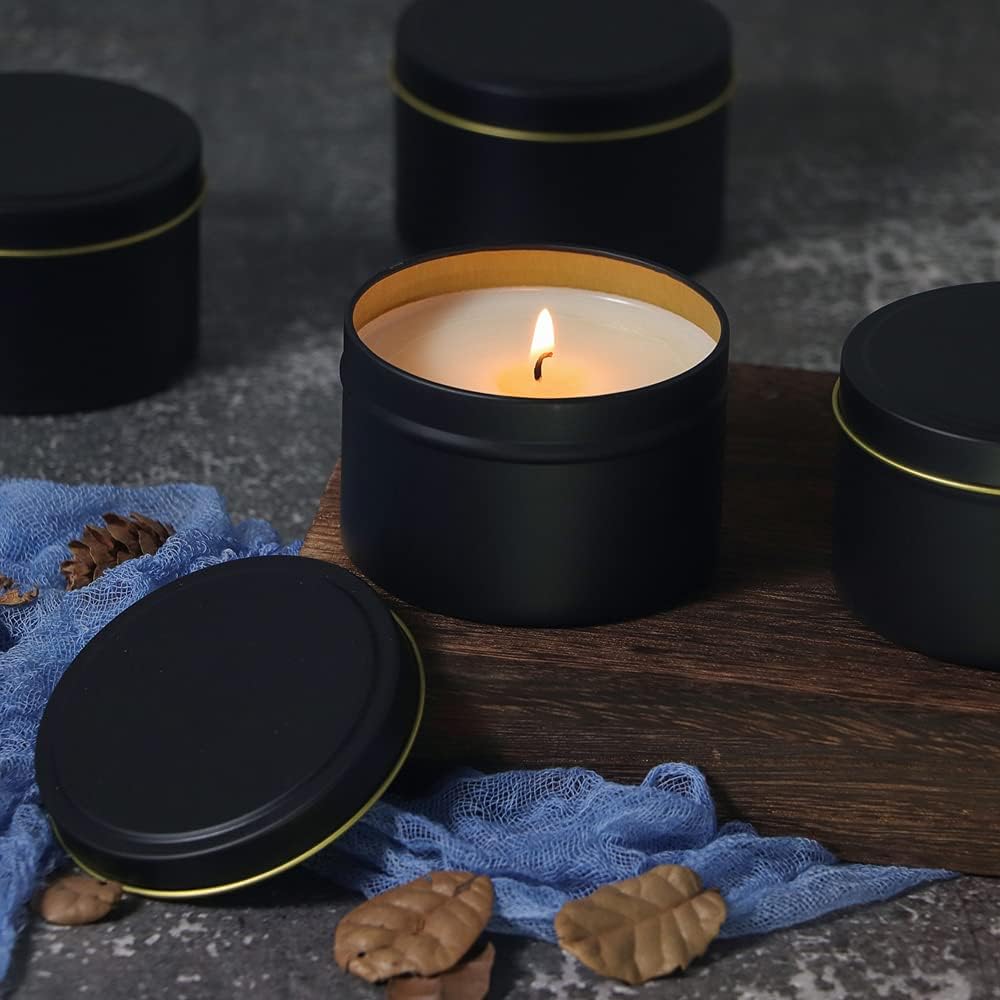 SONVIIBOXDiwali Candle Tins Black Capacity 8oz 24 Pack