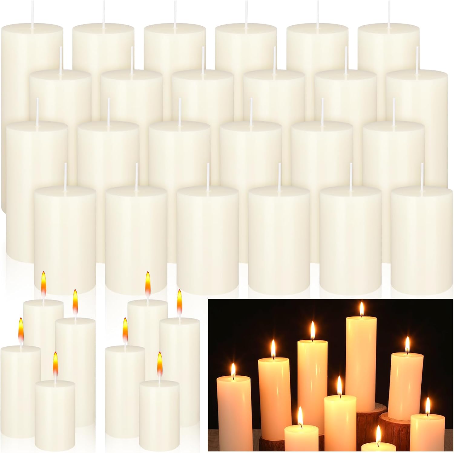 MTLEE 36 Pcs Pillar Candles Bulk Set - Dripless 38hr Burn