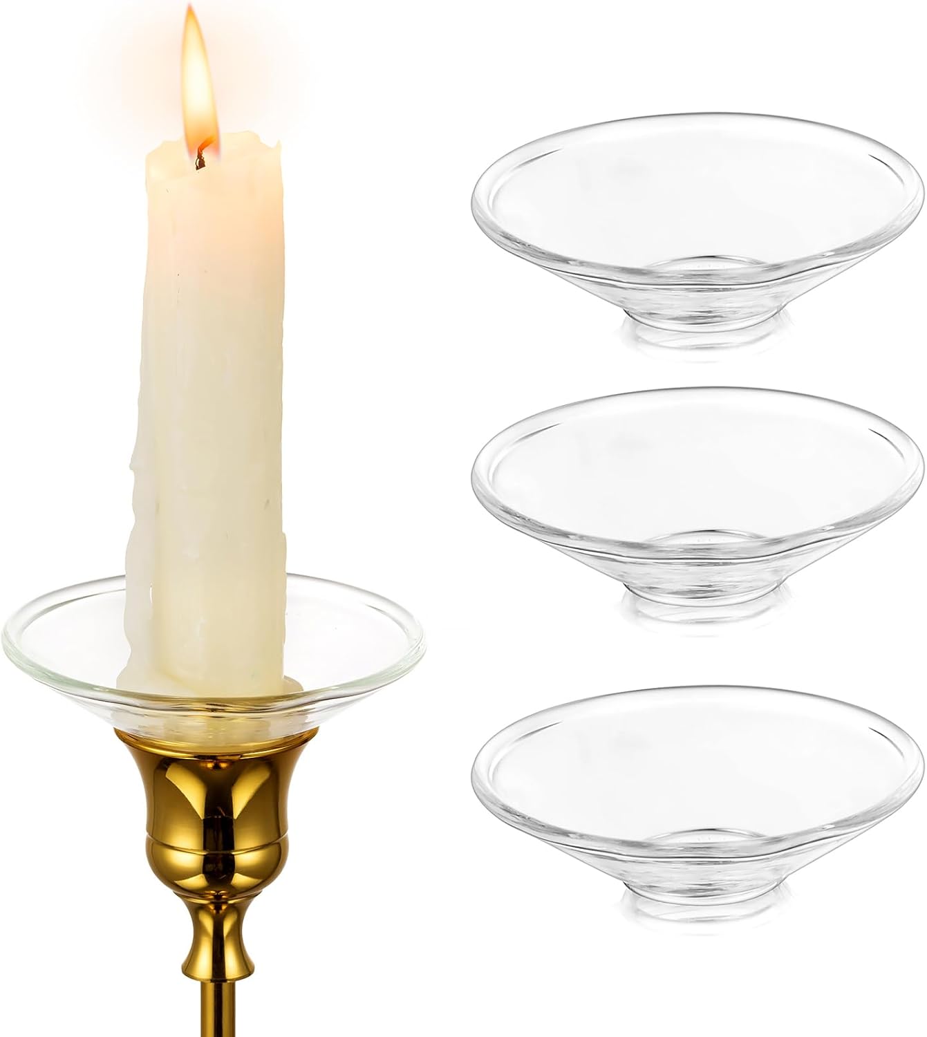 Hewory 3-Piece Glass Candle Drip Catchers for Tapers