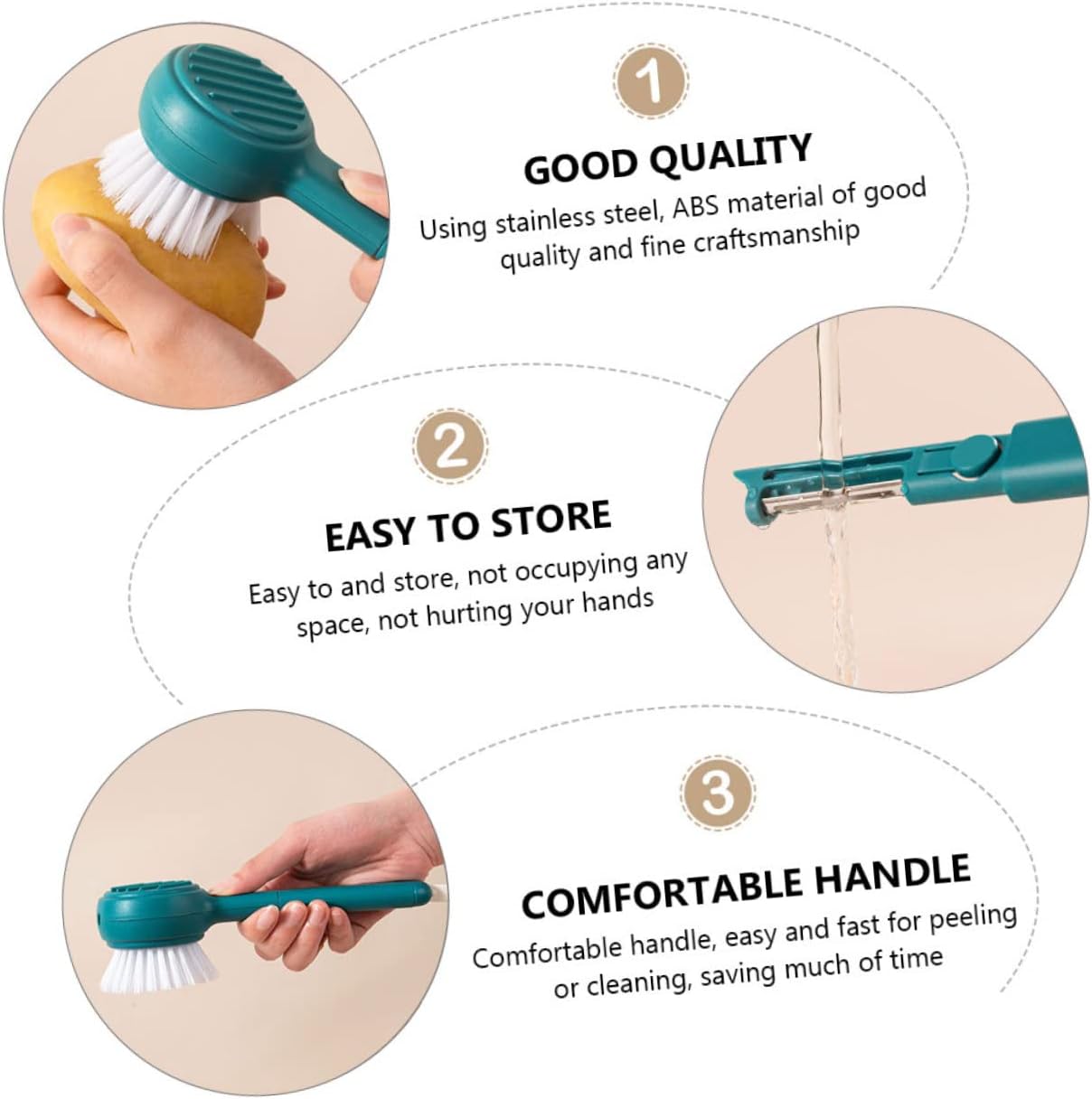Ergonomic 1-in-2 Peeler Brush Fruit Veggie Tool for Kitchen Garden
