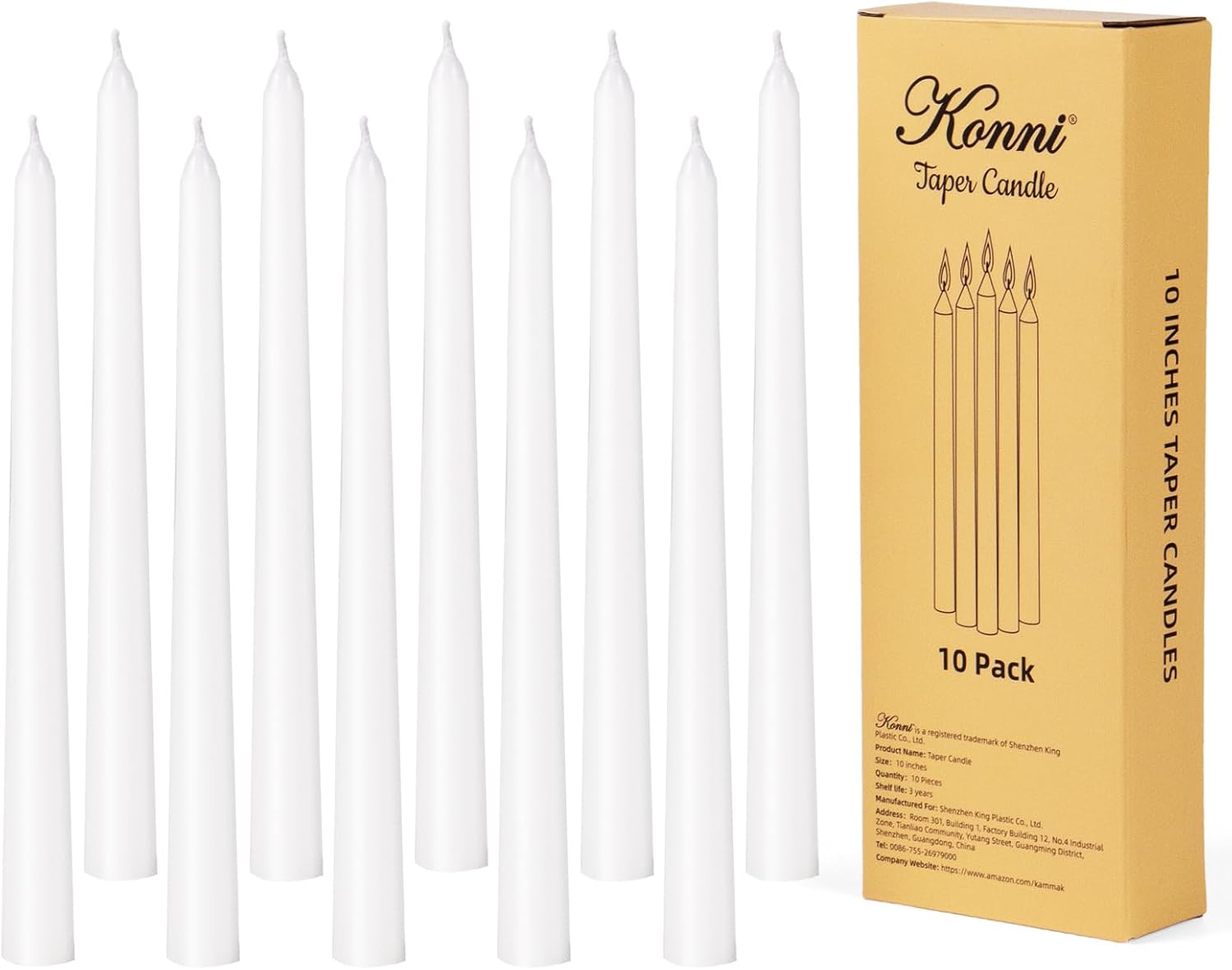 Elegant Set of 10 White Taper Candles
