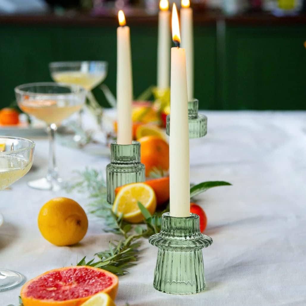 Vixdonos Taper Glass Candlestick Holders Green 3 Piece Set