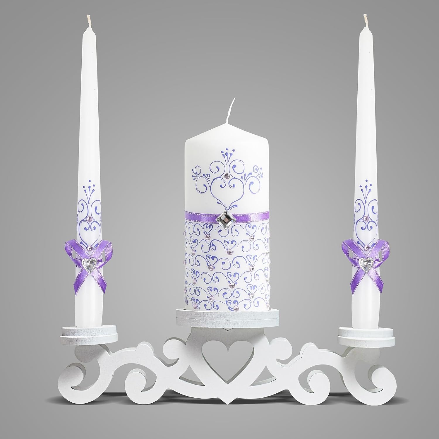 Unity Violet Wedding Candles Set - 3 Luxury Unity Candles