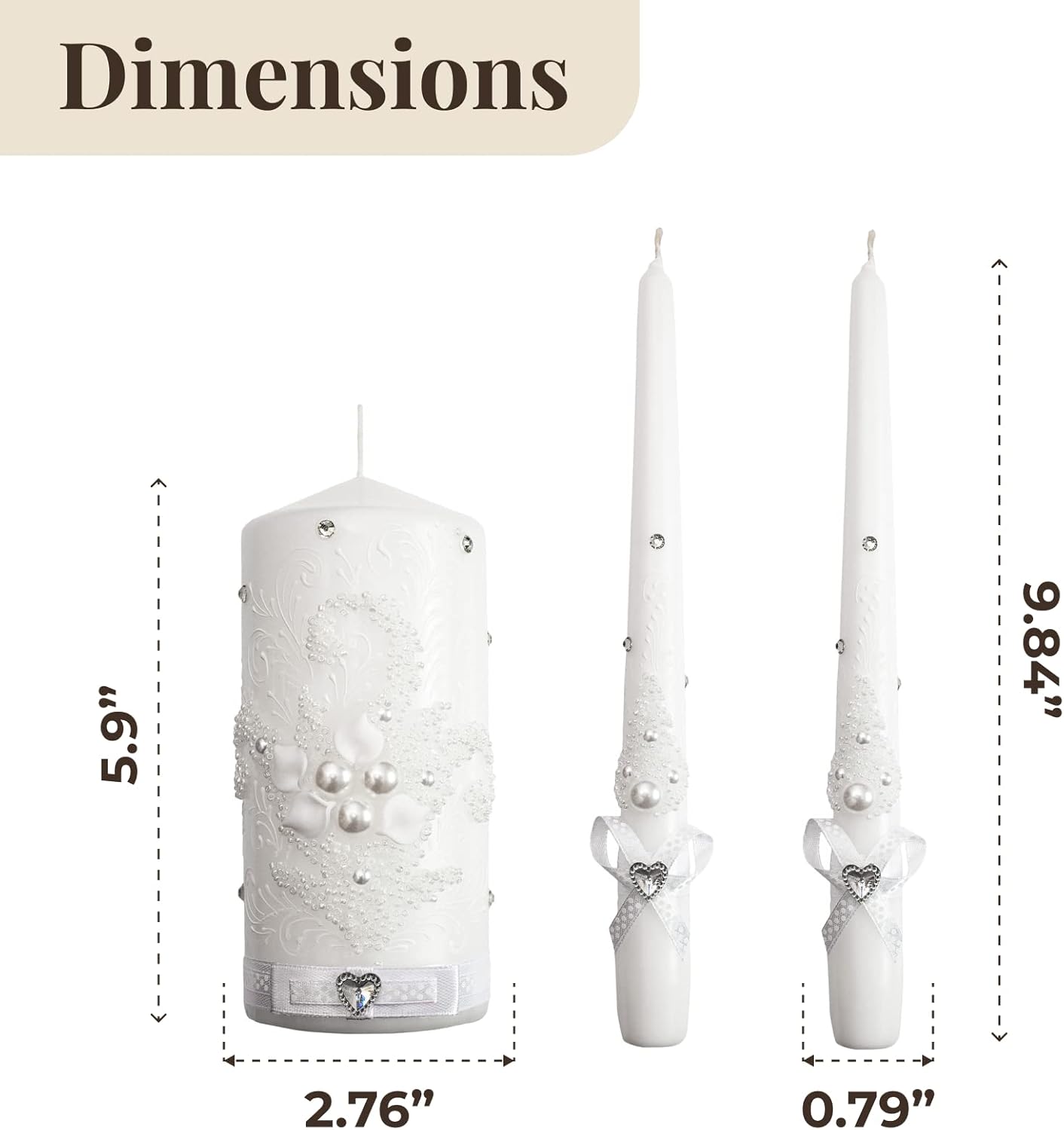 Perfect Wedding Candle Set with White Pearls and Crystals Optional Holder
