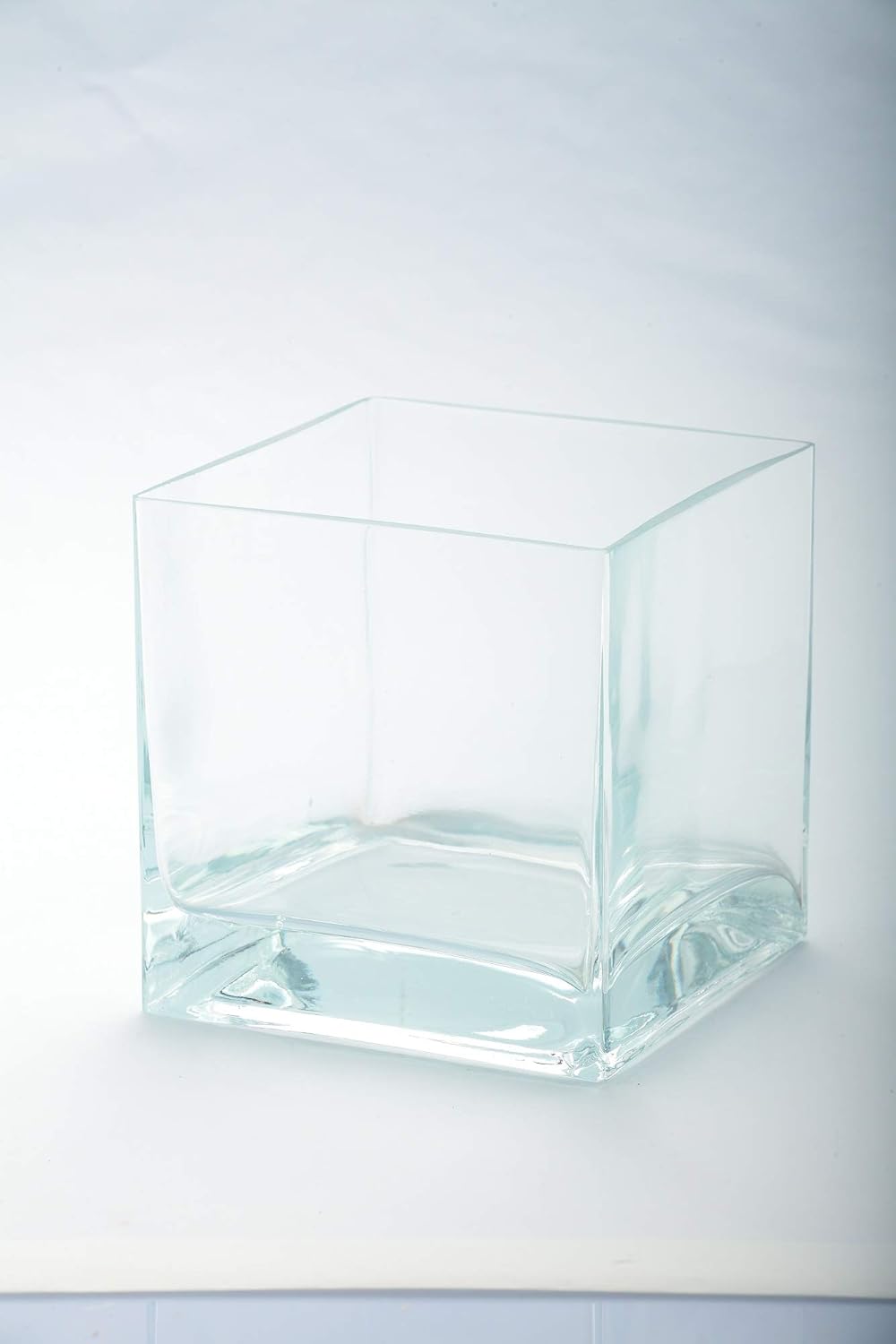 6 Clear Square Glass Pillar Candle Holder Set Unique Handblown Design