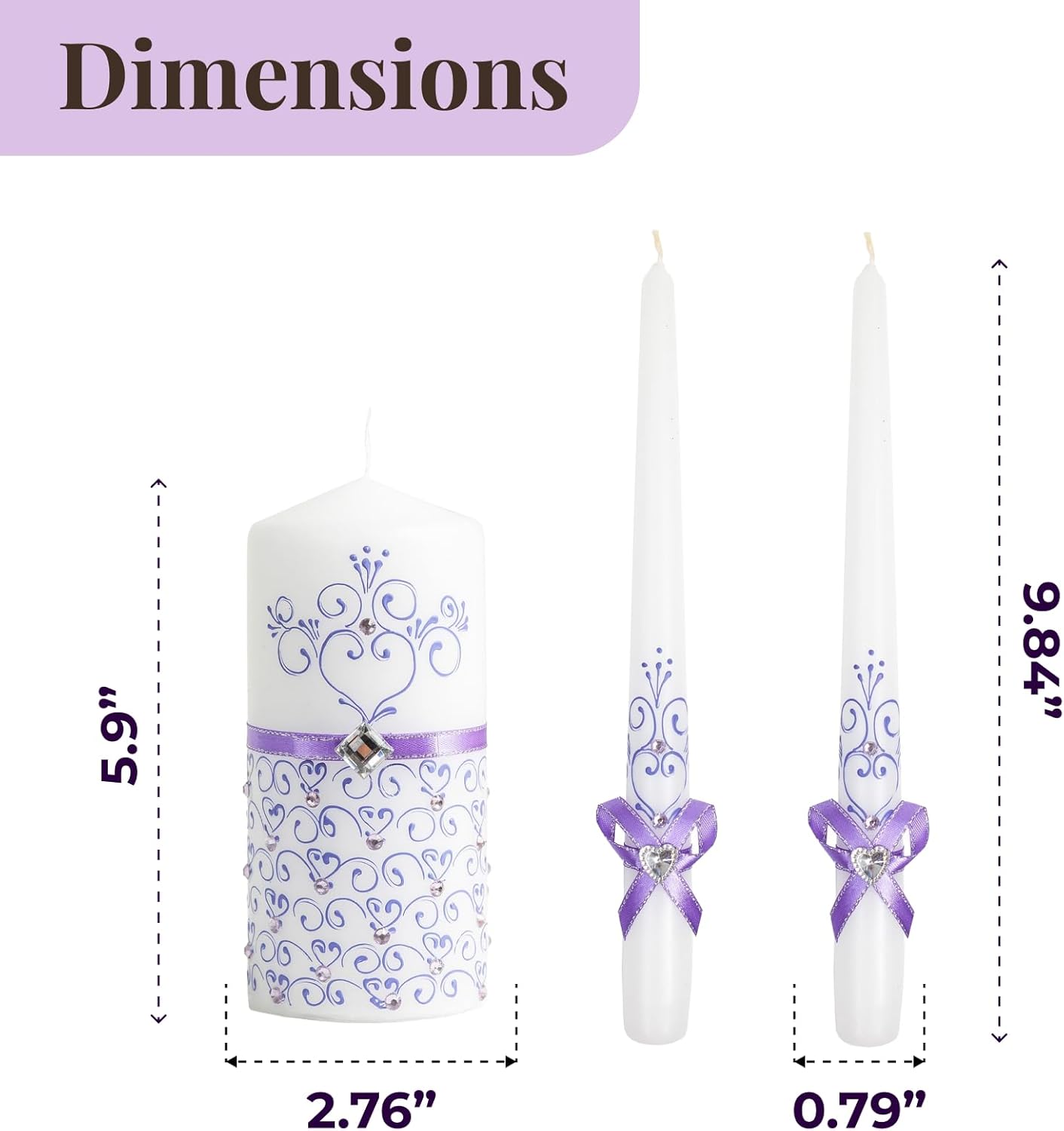 Unity Violet Wedding Candles Set - 3 Luxury Unity Candles