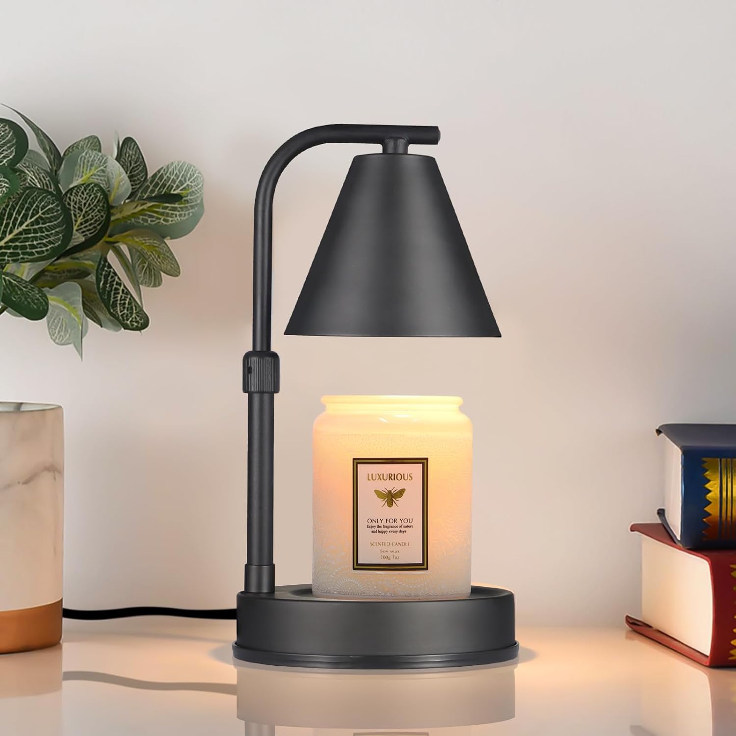 Adjustable Height Black Metal Candle Warmer Lamp