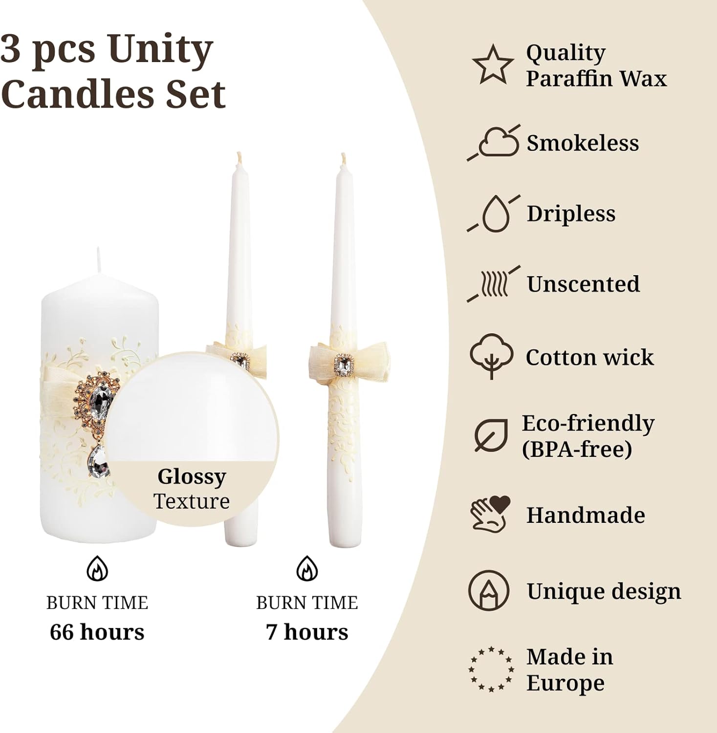 VABA 106 Taper Pillar Unity Candle Set for Weddings