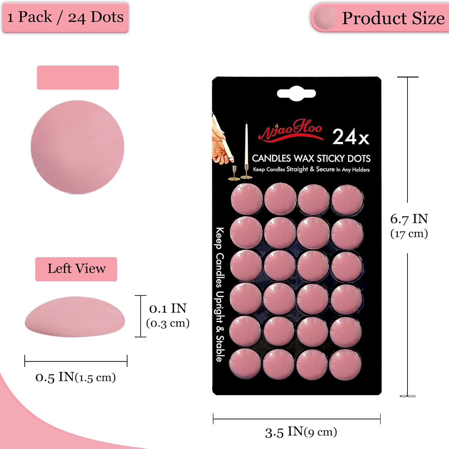 Safe Taper Adhesive Dots 24PK Pink for Any Surface