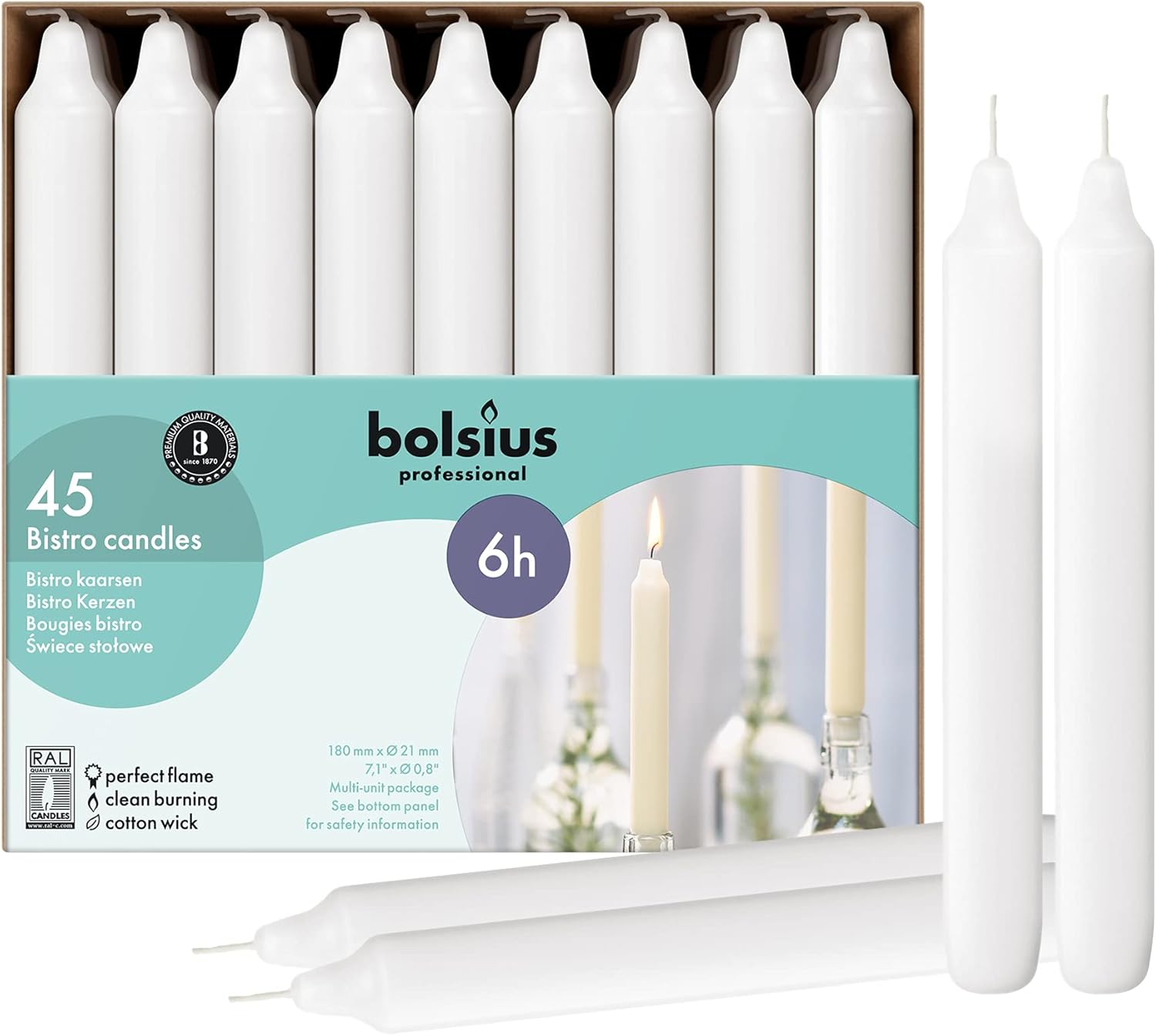 BOLSIUS Long Burning White Taper Candlepack