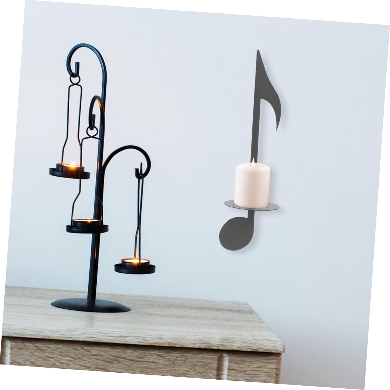 Wall-Mounted Metal Candle Holder with Music Notes Design