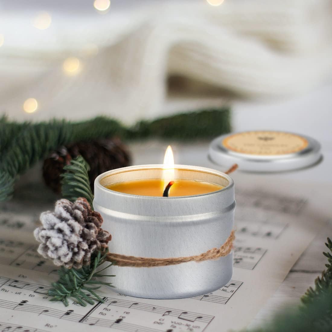 DEYBBY Pure Beeswax Emergency Candle Set of 4 - Natural Honey Scented Travel Tin